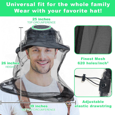 2 Pack Mosquito Head Net for Insects, Premium Bug Protection for Camping and Hiking