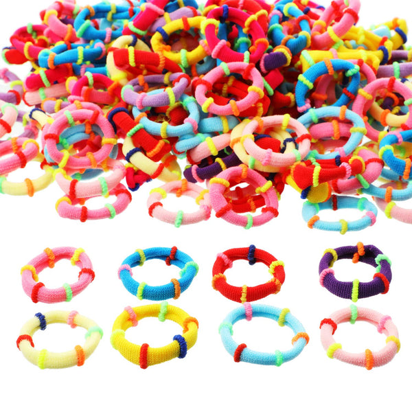 WILLBOND 200 Pcs Colorful Elastic Hair Ties, Seamless Cotton Hairband Ropes, Soft Small Ponytail Holders