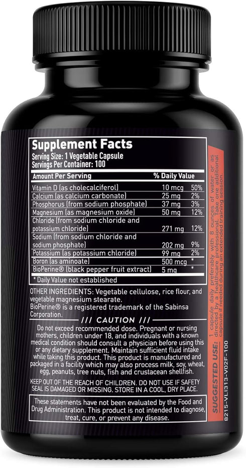 Runner's Electrolytes - Salt Electrolyte Pills for Hydration, Stops Cramps, Boosts Endurance - 100 Capsules