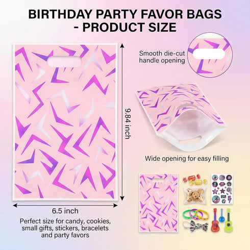 SOAOP 50 Pack Kpop Music Theme Birthday Party Favor Bags with Handles, Plastic Goodie Gift Bags for Candy, Snacks
