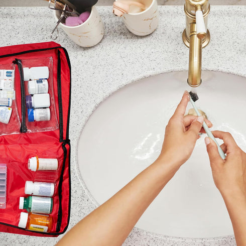 Lock,12 10 2 Inch Large Medicine Bag Includes Pill Box and Removable Clear Bags, Prescription Bottle Organizer, Travel