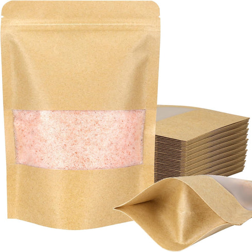 Blisstime Stand Up Pouches - 50 Pack Kraft Paper Bags with Matte Window for Small Business Home Use