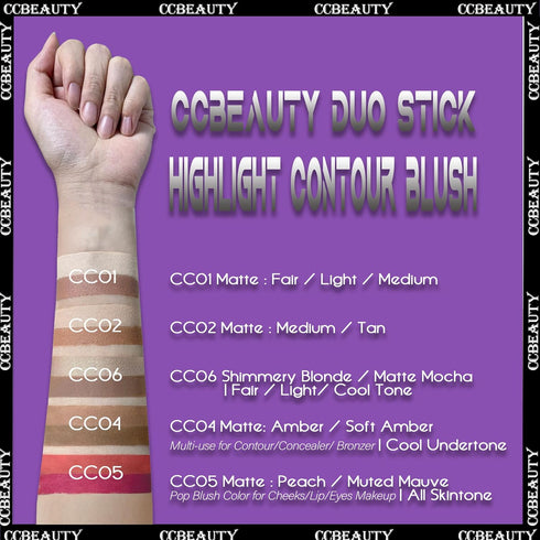 CCbeauty 2-IN-1 Matte Contour Stick Makeup - Cream Dual Highlighter Bronzer Stick for Face Shaping