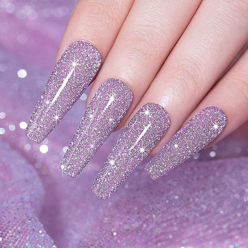 RARJSM Reflective Glitter Gel Polish - Light Purple Sparkle Nail Art Varnish for Salon Home DIY U V L E D Cure Required