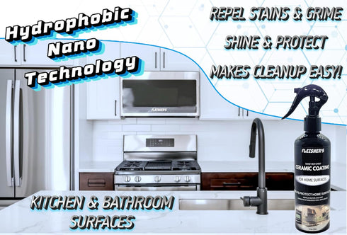 FLEISHER'S Ceramic Coating Spray for Home Surfaces, Hydrophobic Nano Technology for Kitchen and Bathroom Protection