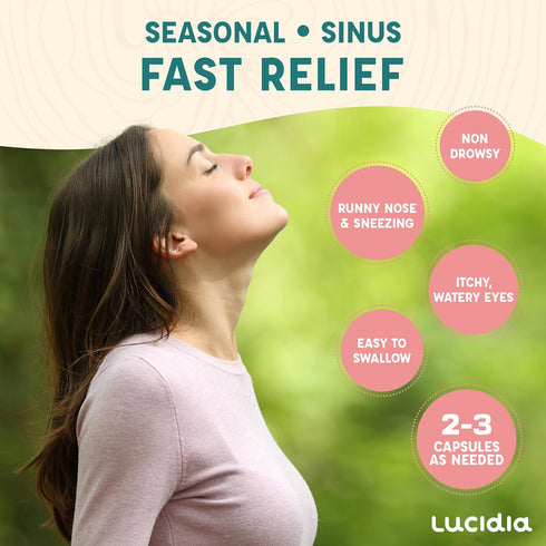Lucidia Non-Drowsy Allergy and Hay Fever Support for Sinus Health with Quercetin, NAC, Stinging Nettles