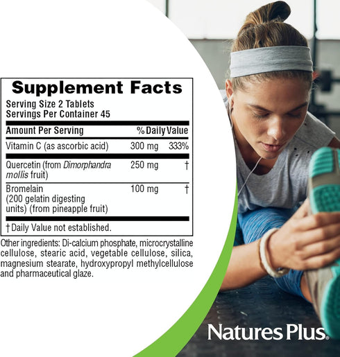 NaturesPlus Quercetin Plus with Vitamin C & Bromelain - 650 mg, 90 Vegetarian Tablets - Gluten-Free - 45 Servings