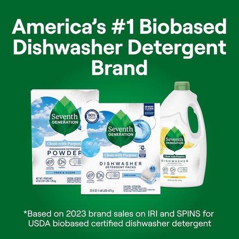 Seventh Generation Dishwasher Detergent Packs, Free & Clear, Pack of 2, 45 Count