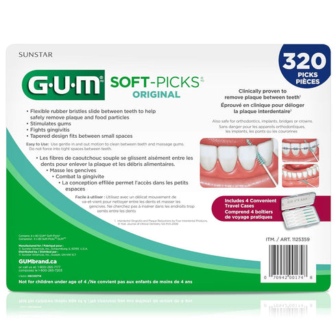 GUM Soft-Picks Original, 320ct, Easy to Use Dental Picks for Teeth Cleaning and Gum Health, Disposable Interdental