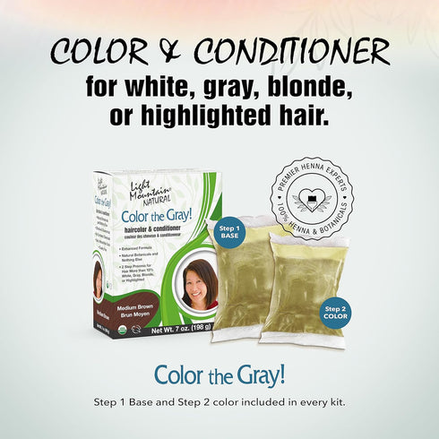 Light Mountain Henna Hair Color & Conditioner, Medium Brown, 7 Oz