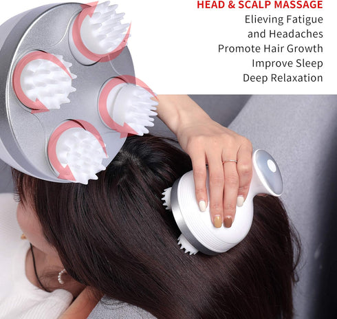 YIFA 4 Electric Scalp Massager Portable Handheld Head Massager with Heads for Your Stress Relax and Full Body Massage