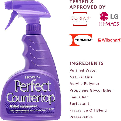HOPE'S Perfect Countertop Cleaner and Polish 22-Ounce, Streak-Free Multi-Surface Cleaning Spray, Safe on Stone, Laminate, CORIAN, Granite, Quartz, Marble, Pack of 1