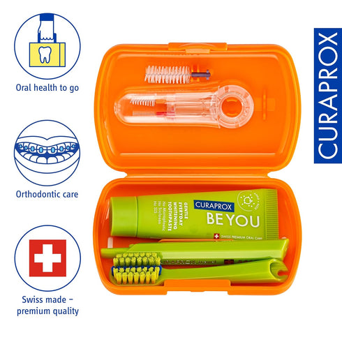 Set Set Curaprox Ortho Travel Braces & On-the-Go Oral Care | Ultra Soft Brush + Whitening Toothpaste | Compact