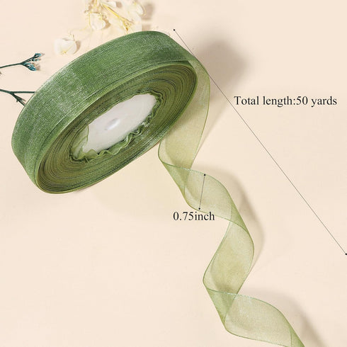 3/4 inch Sage Green Sheer Organza Ribbon 50 Yards Chiffon Ribbon for gift wrapping Father's Day Wedding Flower Bouquet Crafts by Hiswan