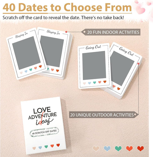 Reallnaive 54 Pcs Date Night Gift Box for Couple Girlfriend Boyfriend Scratch Off Date Night Dice Cards Book Glasses