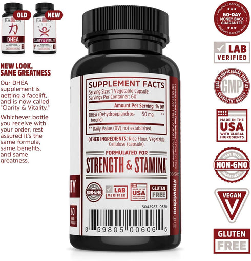 Zhou Clarity and Vitality (formerly DHEA) 50 mg, Hormonal Balance Formula for Women & Men, Healthy Aging, Non-GMO, Vegan, Gluten Free, 60 Capsules