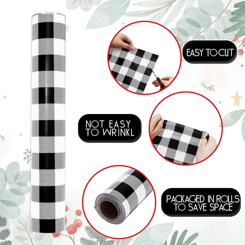 Whaline 120 Ft x 32 inch Christmas Cellophane Wrap Roll, Rustic Buffalo Plaid for Gift Basket and DIY Crafts