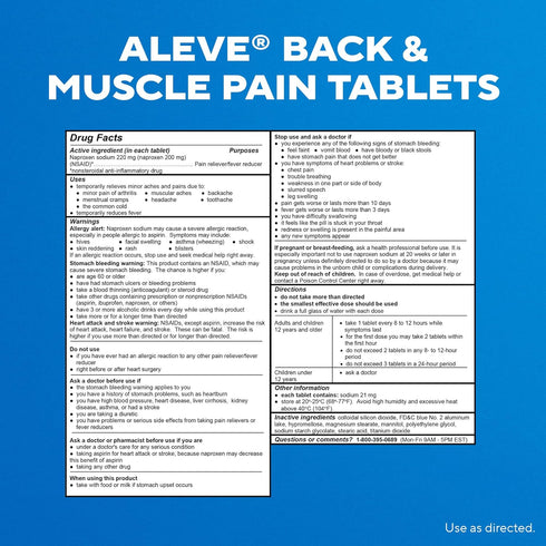 Aleve Pain Relief Tablets, Naproxen Sodium, Fever Reducer Medicine for Body, 250 Count