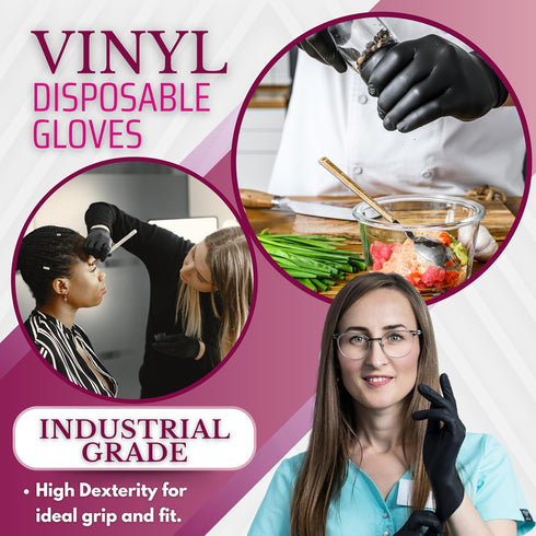 Disposable Black Vinyl Gloves, 4.5Mil, Medium, Latex Free, Cleaning Gloves, Food Safe, 100/1000