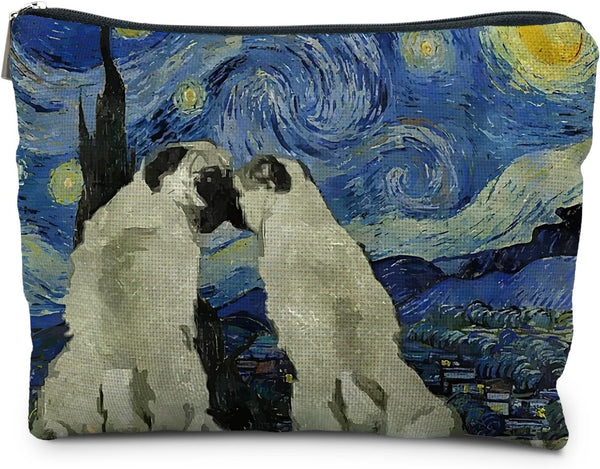 Pug Gifts for Pug Lovers, Starry Night Pug Makeup Bag, Cute Aesthetic Dog Makeup Pouch