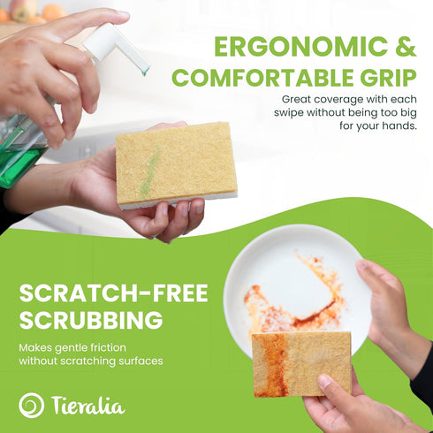Set 12-Pack Tieralia Natural Dish Sponge Eco-Friendly & Compostable Scrubbers | Cellulose & Sisal | Non-Toxic