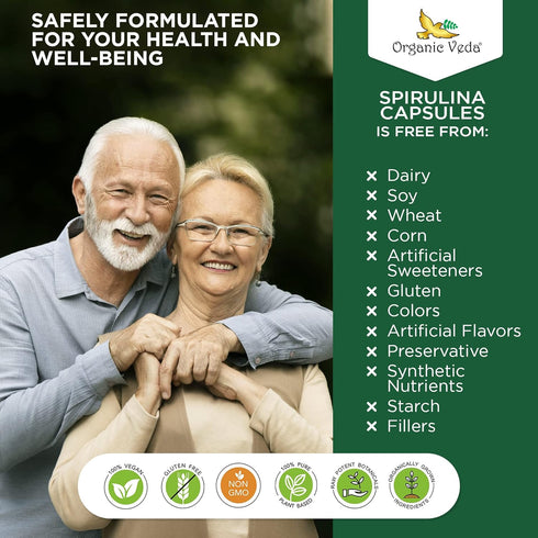 Organic Veda - Spirulina Capsules Made with Blue Green Algae - 120 Veggie Capsules for Immune System Support