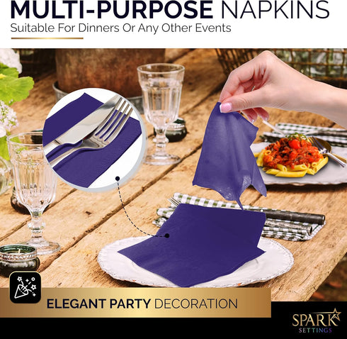 100 Pack Purple Beverage Napkins, 2 Ply Big Party Pack for Wedding, Birthday, Dinner, Lunch, Cocktails