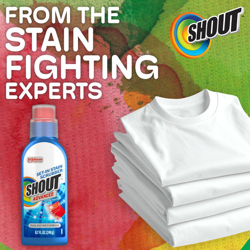 Set-In 8.7oz Shout Advanced Stain Remover Gel for Clothes Laundry, Ultra Concentrated Gel with Built-in Scrubber Brush
