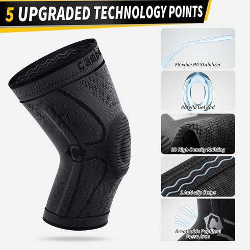 CAMBIVO Knee Brace, 2 Pack Compression Sleeve for Knee Pain Relief, with Side Stabilizers & Patella Pad (X-Large,