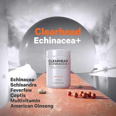 Codeage Clearhead Echinacea+ Supplement - Echinacea, Schisandra, Feverfew, Probiotics, Vitamins C & D3, 90 Capsules