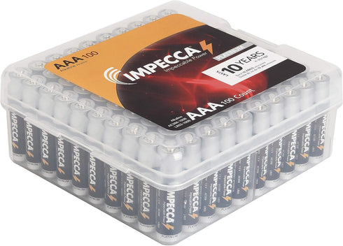 Impecca AAA Batteries, All Purpose Alkaline Batteries (100-Pack) High Performance AAA Battery Long