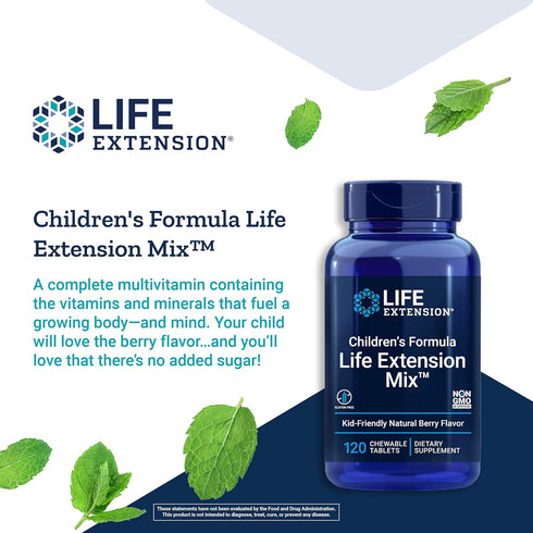 Life Extension Children's Formula Mix, Berry-Flavored Chewable Multivitamin – Gluten-Free, Non-GMO – 120 Tablets
