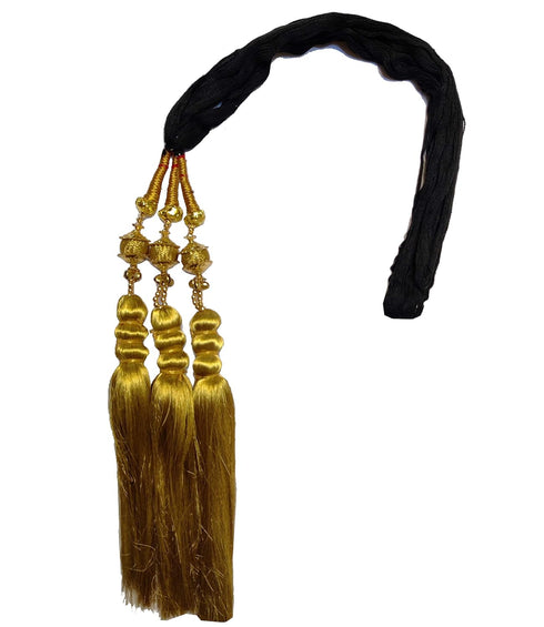 Women's Patiala Shahi Paranda/Parandi Traditional Hair Accessory, Black with Golden Color Hangings