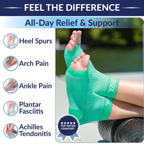 SB SOX Ankle Brace Compression Sleeve for Plantar Fasciitis Relief, Foot Pain, Swelling, Heel Spurs, White, Small