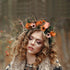 MOSTORY Handmade Deer Antler Flower Headband Tree Branch Crown Headpiece Renaissance Fair Orange Rose Floral Hair Band for Women Girls Cosplay Costume Hair Accessory Mardi Gras Carnival Prom