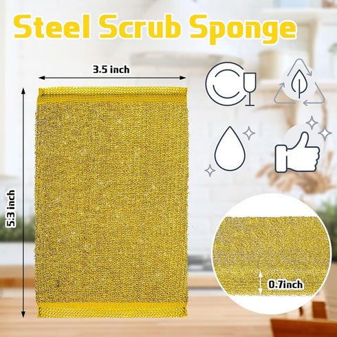 24 Pack Steel Scrub Sponges for Dishes Non Scratch Scouring Sponge Multi Use Metal Scrubber Heavy Duty Dish Wash Kitchen Sponge for Pot Dish Washing Hard Surface Cleaning Tools (Gray, Yellow) by Thyle