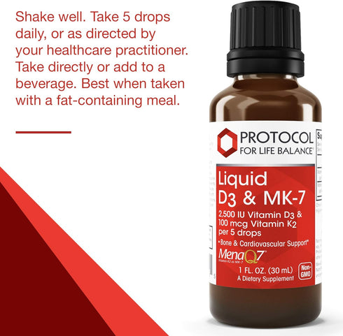 Protocol Liquid D3 & MK-7 Supplement, Bone Density & Immune System Support, Non-GMO, 163 Servings