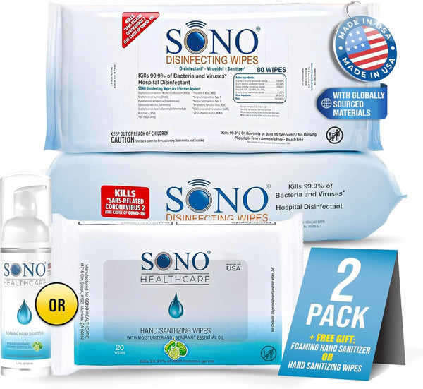 SONO Disinfecting Wipes, Medical-Grade, Alcohol-Free, Multi-Surface Cleaning Solution, 160-ct (Pack of 2)