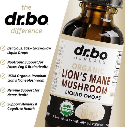 Organic Lion's Mane Mushroom Supplement Drops - 1oz Liquid Tincture for Focus, Brain Health, Vegan Nootropic