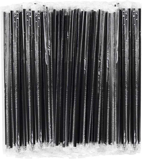 200 Pcs Individually Packaged Black Plastic Extra Long Flexible Disposable Drinking Straws (10.2" long, 0.23" diameter)