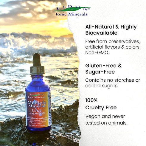 Eidon Ionic Minerals Multiple Minerals Supplement - Ionic Trace Mineral Drops for Water, Natural Liquid Vitamins, 2 oz,