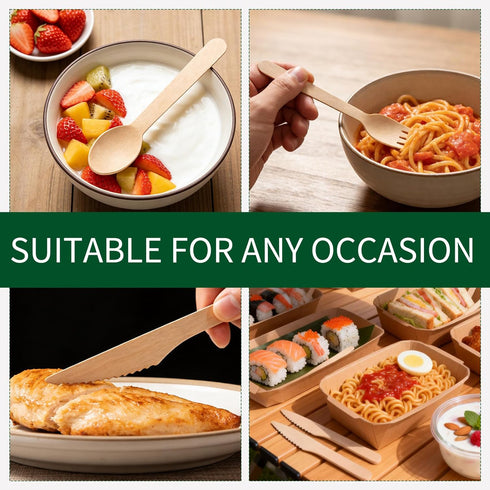 Set, 500 Pack (200 200 100 Compostable Wooden Cutlery Disposable Wood Utensils Spoons, Forks, Knives), Biodegradable