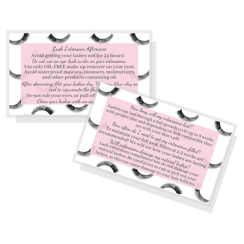 Lash Extension Aftercare Cards, 50 Pack, Eyelash Extension Supplies, Pink Design, Size 3.5 x 2" inches