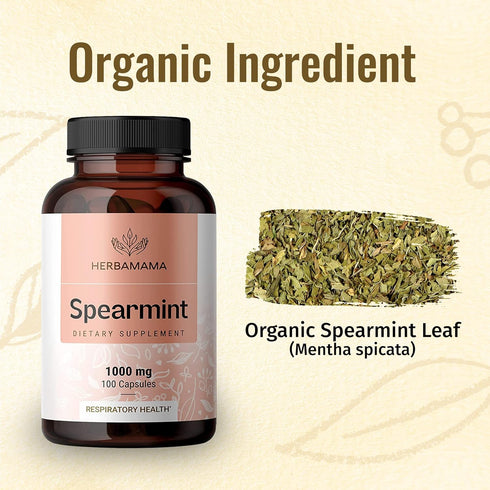 Spearmint 100 Capsules - 1000 mg - Mentha Spicata Dietary Daily Supplement - Herbal Support for Digestive & Respiratory Health - Vegan, Non-GMO