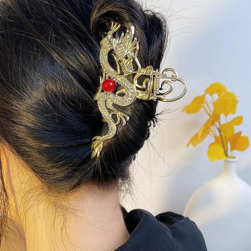 Large Metal Rhinestone Dragon Hair Claw Clips, Spring Festival Hair Accessories for Women Girls, Non-slip Hair Barrettes
