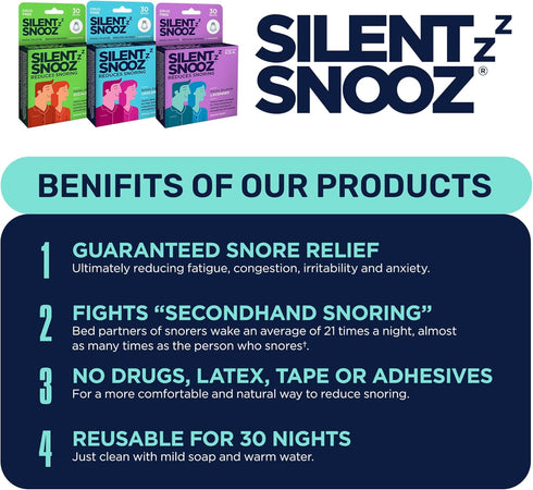 Silent Snooz Nasal Dilator, Anti-Snore Device, Reusable, Eucalyptus Scented, Made in USA