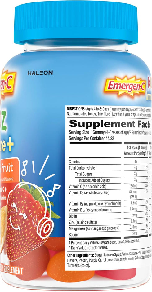 Immune Gummies 44CT Emergen-C Kidz Vitamin C Support Fun-Tastic Fruit includes Zinc, Manganese, B Vitamins and Vitamin