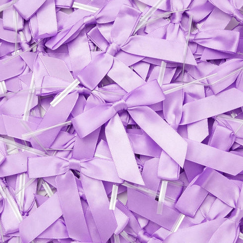 Bright Creations 100 Pack Purple Twist Tie Bows for Treat Bags, 3" Small Satin Ribbons for Craft Decoration, Gift Wrap