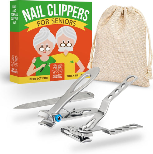 Nail Clippers Set, Easy Grip 360 Rotary Fingernail Clipper, Sharp Heavy Clippers for Thick Nails, Perfect for Diabetics