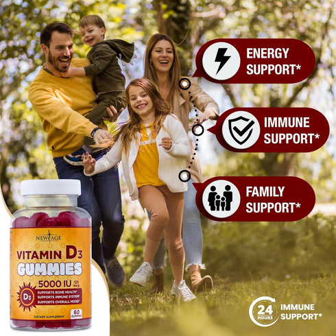 NEW AGE Immune Defense Combo - 2 Pack - Vitamin D3 Gummies 5000 IU 125mcg & High Potency Zinc Gummies, 120 Count